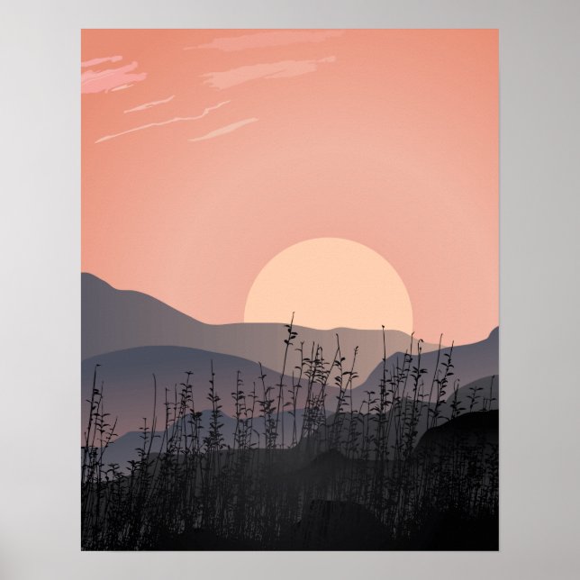 Affiche Vue pittoresque du coucher du soleil dans un paysa (Devant)