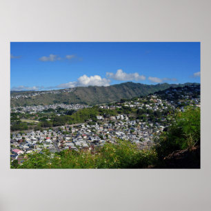 Affiche Vue pittoresque d'un quartier Honolulu Hawaii