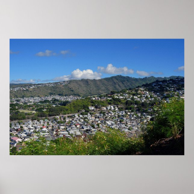 Affiche Vue pittoresque d'un quartier Honolulu Hawaii (Devant)