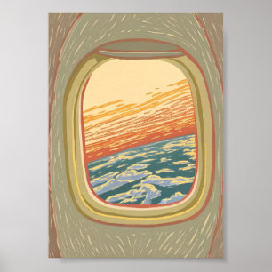 Affiche Vue rétro de coucher de soleil à travers le hublot