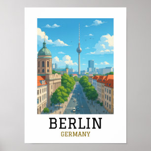Affiche Vue rétrospective sur la skyline de Berlin et la T