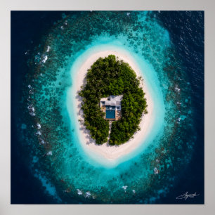 Affiche Vue satellite de la villa de luxe de l'île ovale