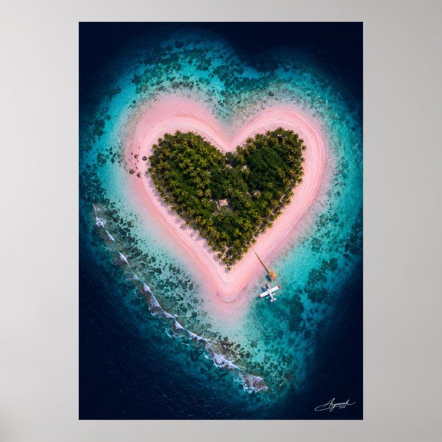 Affiche Vue satellite de l'île de sable rose en forme de c (Devant)