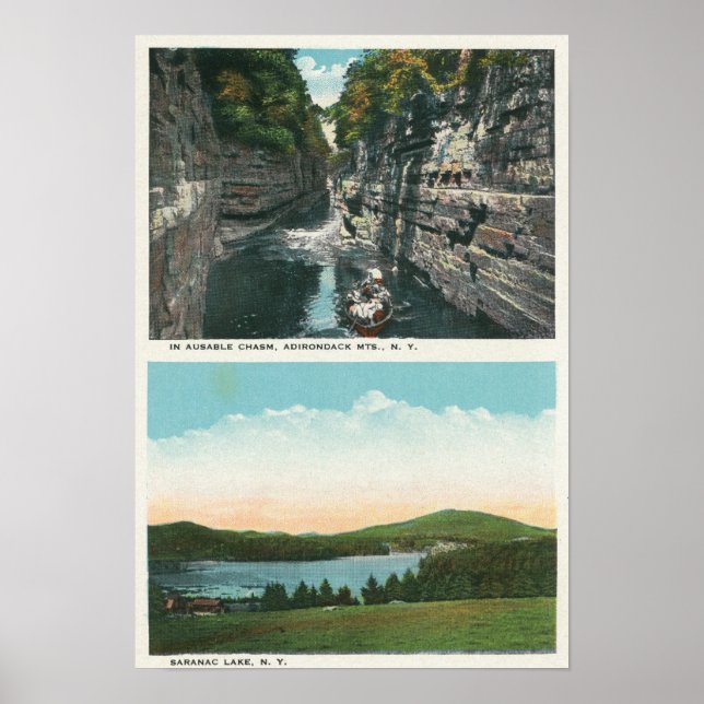 Affiche Vue sur Ausable Chasm et le lac Saranac (Devant)