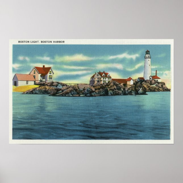 Affiche Vue sur Boston Harbour et Boston Lighthouse (Devant)