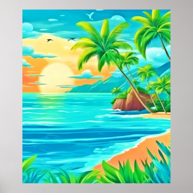 Affiche Vue sur la côte du coucher de soleil du Paradis tr (Devant)