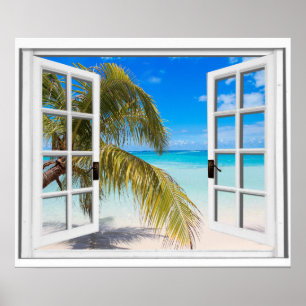 Affiche Vue sur la plage avec palmier