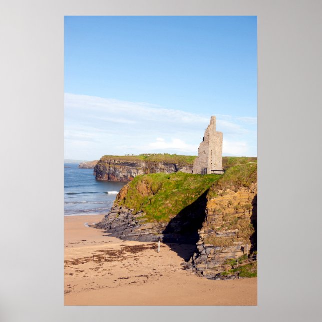 Affiche vue sur la plage du château et les falaises de Bal (Devant)