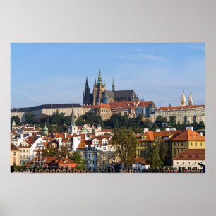 Affiche Vue sur la vieille ville et le château de Prague, 