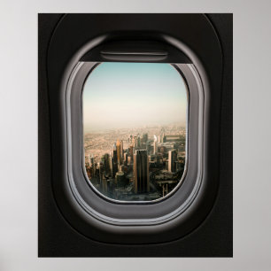AFFICHE VUE SUR LA VILLE DE L'AVION EN JOURNÉE