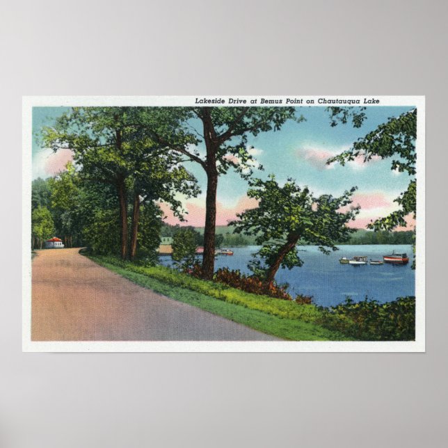 Affiche Vue sur Lakeside Drive le long du lac Chautauqua (Devant)