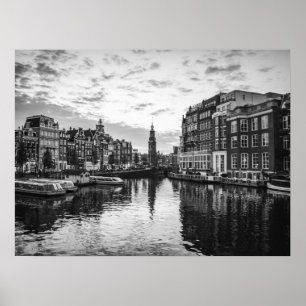 Affiche Vue sur le canal d'Amsterdam avec architecture his