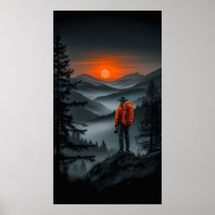 Affiche Vue sur le coucher de soleil : la vue du randonneu