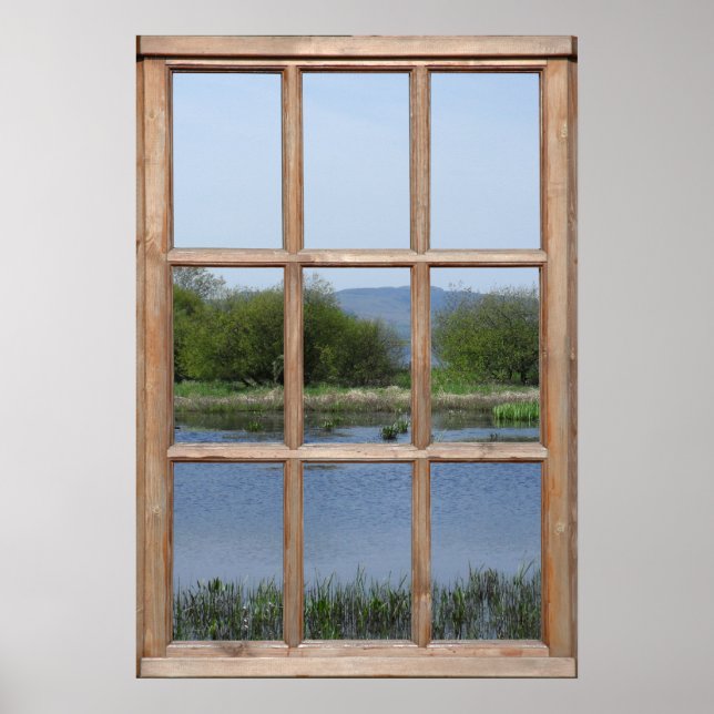 Affiche Vue sur le lac et les collines depuis une fenêtre (Devant)