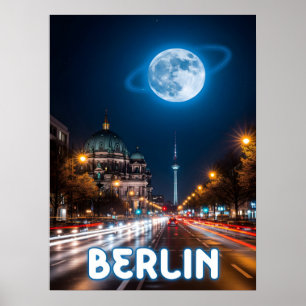 Affiche Vue surréaliste de la nuit sur berlin