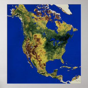 Affiche Vue topographique de l'Amérique du Nord et de l'Am