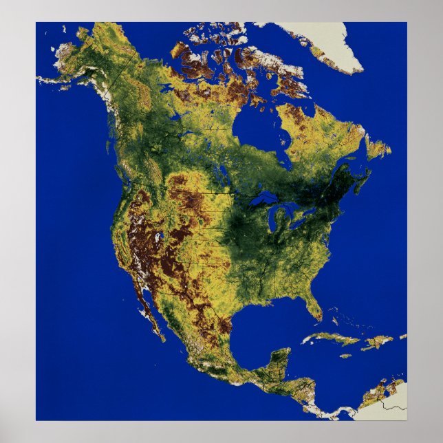 Affiche Vue topographique de l'Amérique du Nord et de l'Am (Devant)