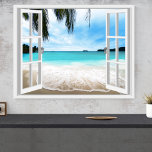 Affiche Vue Tranquille 3D Sur La Mer Et La Plage<br><div class="desc">Belle vue sur la mer,  fausse scène de fenêtre,  pour un bureau sans fenêtre. Images murales 3d très réalistes,  affiche d'illusion d'optique qui aurait l'air superbe sur un mur de bureau ou d'étude.</div>