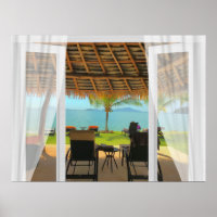 Vue Tropicale De La Plage À Travers Votre Fenêtre