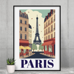 Affiche Vue vintage de la Tour Eiffel de Paris Voyage