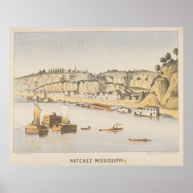 Affiche Vue vintage de Natchez MS (1854) (Devant)