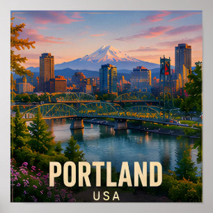 Affiche Vues de la ville de Portland Oregon dans le Pacifi