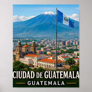 Affiche Vues de volcans et patrimoine maya de la ville de
