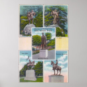 Affiche Vues des statues en parcs de ville de Portland
