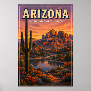 Affiche Vues du coucher de soleil sur la montagne du cactu