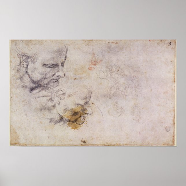 Affiche W.60 Croquis d'une tête mâle, en deux positions (Devant)