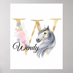 Affiche W lettre nom personnalisé monogramme avec cheval