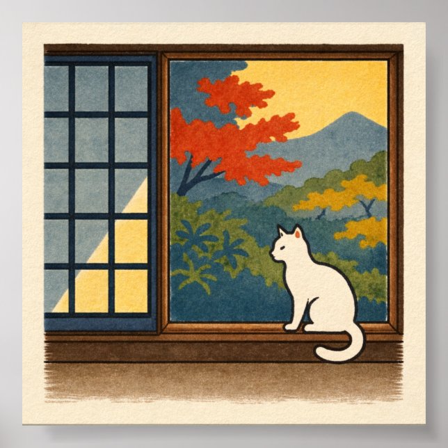 Affiche Wa – Quiet Window with White Cat (Devant)