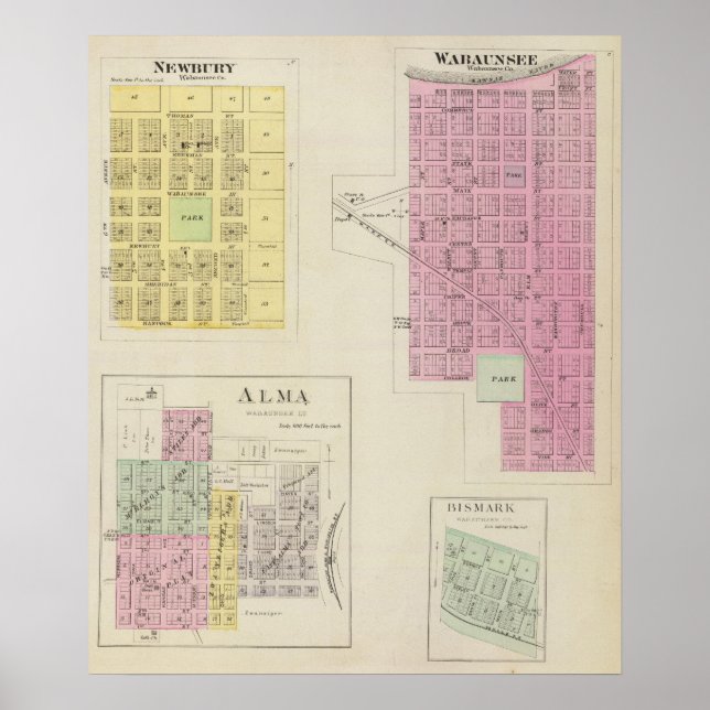 Affiche Wabaunsee, Newbury, Alma, Bismark, Kansas (Devant)