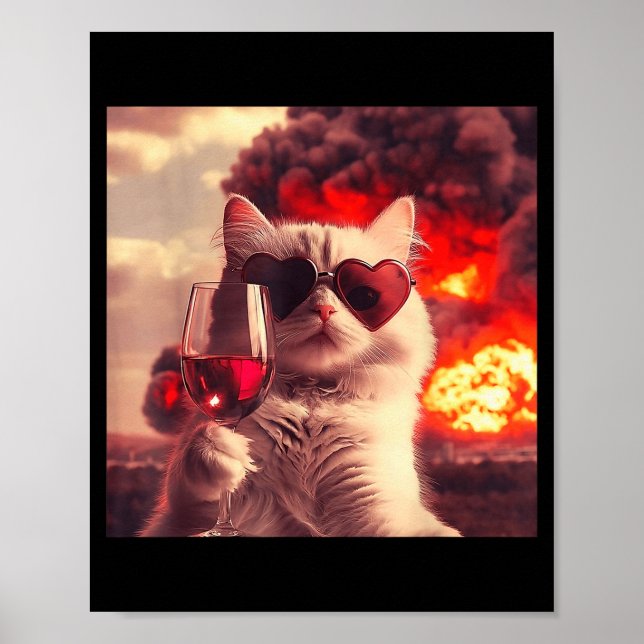 Affiche Wacky Cat Holding Wine Selfi With Fire Funny Sungl (Devant)