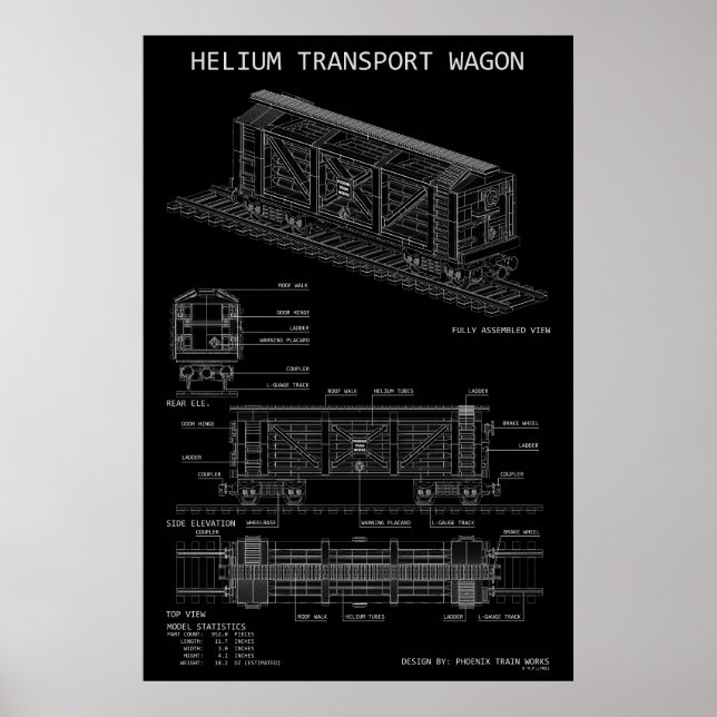 Affiche Wagon de train à hélium PTW "Blueprint" (Devant)
