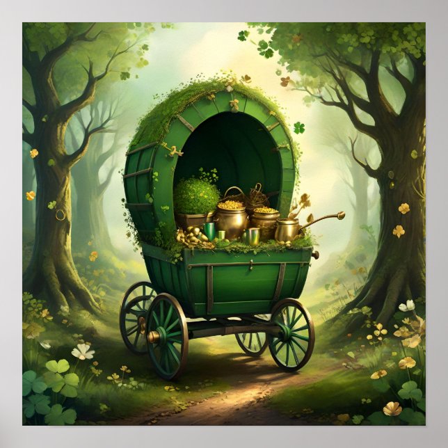 Affiche Wagon Whimsical St. Patrick’s Day. Saint-Patty's D (Devant)