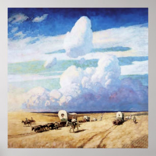 Affiche "Wagons couverts" Art occidental par NC Wyeth