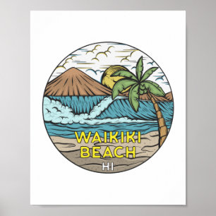 Affiche Waikiki Beach Hawaii Vintage