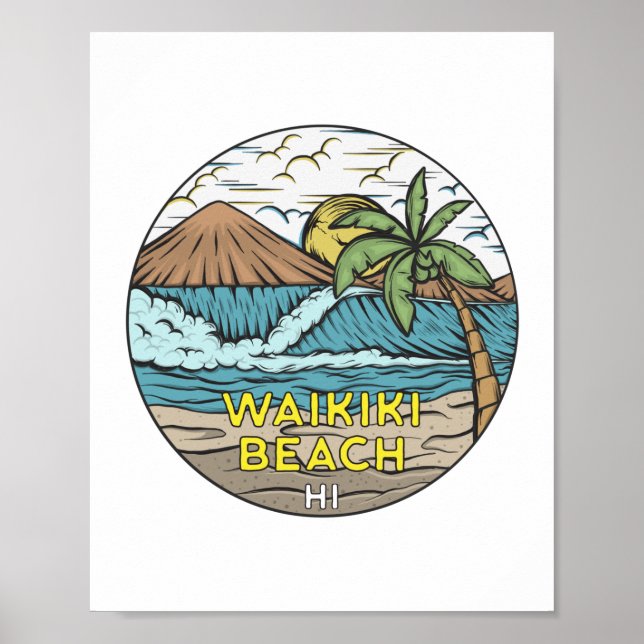 Affiche Waikiki Beach Hawaii Vintage (Devant)