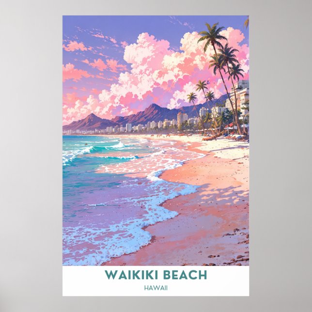 Affiche Waikiki Beach - Honolulu, Hawaii (Devant)