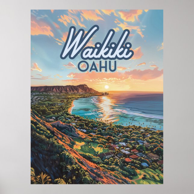 Affiche Waikiki Beach Honolulu Oahu Hawaii Retro (Devant)