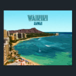 Affiche Waikiki Beach Honolulu Oahu Hawaii Vintage<br><div class="desc">Affichez l'aqua bleu Océan Pacifique,  cône volcanique Diamond Head et la plage de Waikiki à Honolulu,  Hawaii,  États-Unis sur une affiche dans votre maison comme souvenir de l'un des plus grands sites d'Amérique!</div>