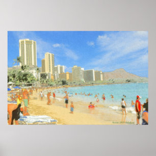 Affiche Waikiki Honolulu Hawaii - Beaux-Arts