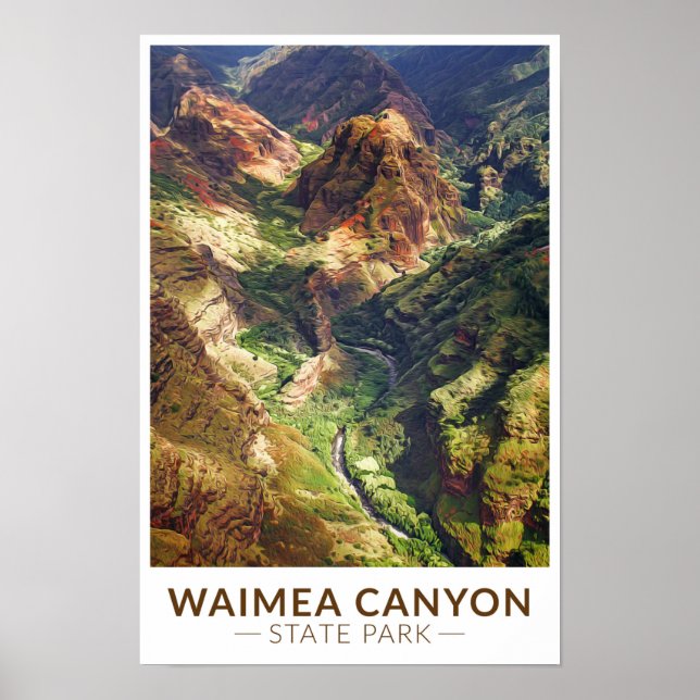 Affiche Waimea Canyon State Park Hawaii Aquarelle  (Devant)