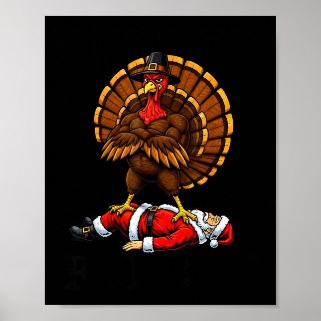Affiche Wait Your Turn Fat Boy Turkey And Santa Sign  (Devant)
