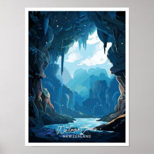 Affiche Waitomo Caves Nouvelle-Zélande Voyage illustration