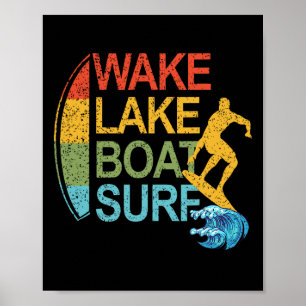 Affiche Wake Lake Bateau Surf Surfant Planche de Surf