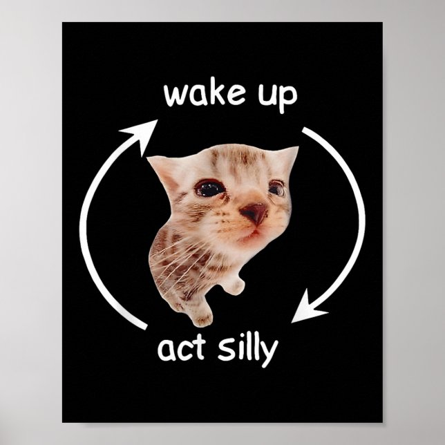 Affiche Wake Up Act Silly _ Pleurant Mème de chat banane (Devant)