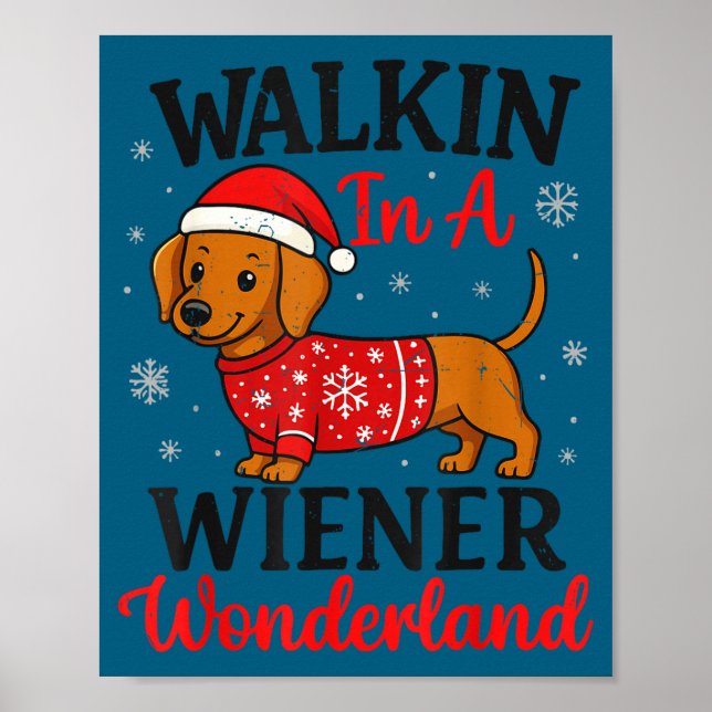 Affiche Walking In Weiner Wonderland Mini Dachshund Christ (Devant)