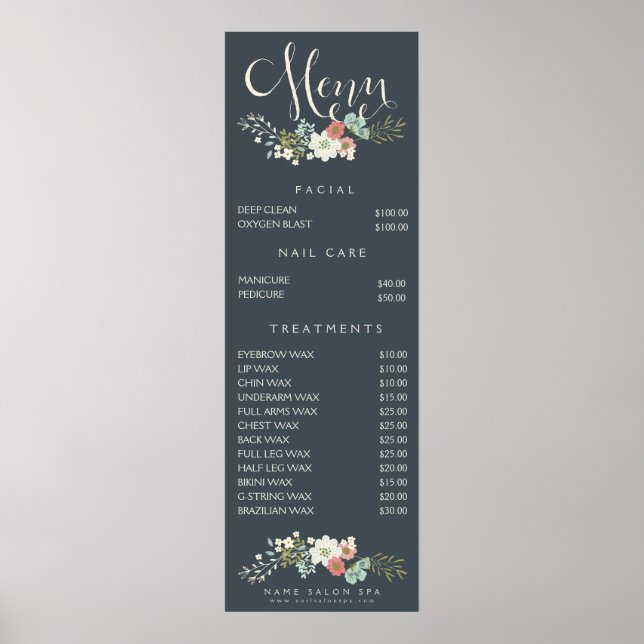 Affiche Wall Imprimer Salon Spa Beauticier Menu Tarifs (Devant)